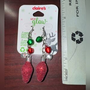 Claire's Let It Glow Christmas Glitter Bulb Jingle Bells Earrings Red Green Bulb